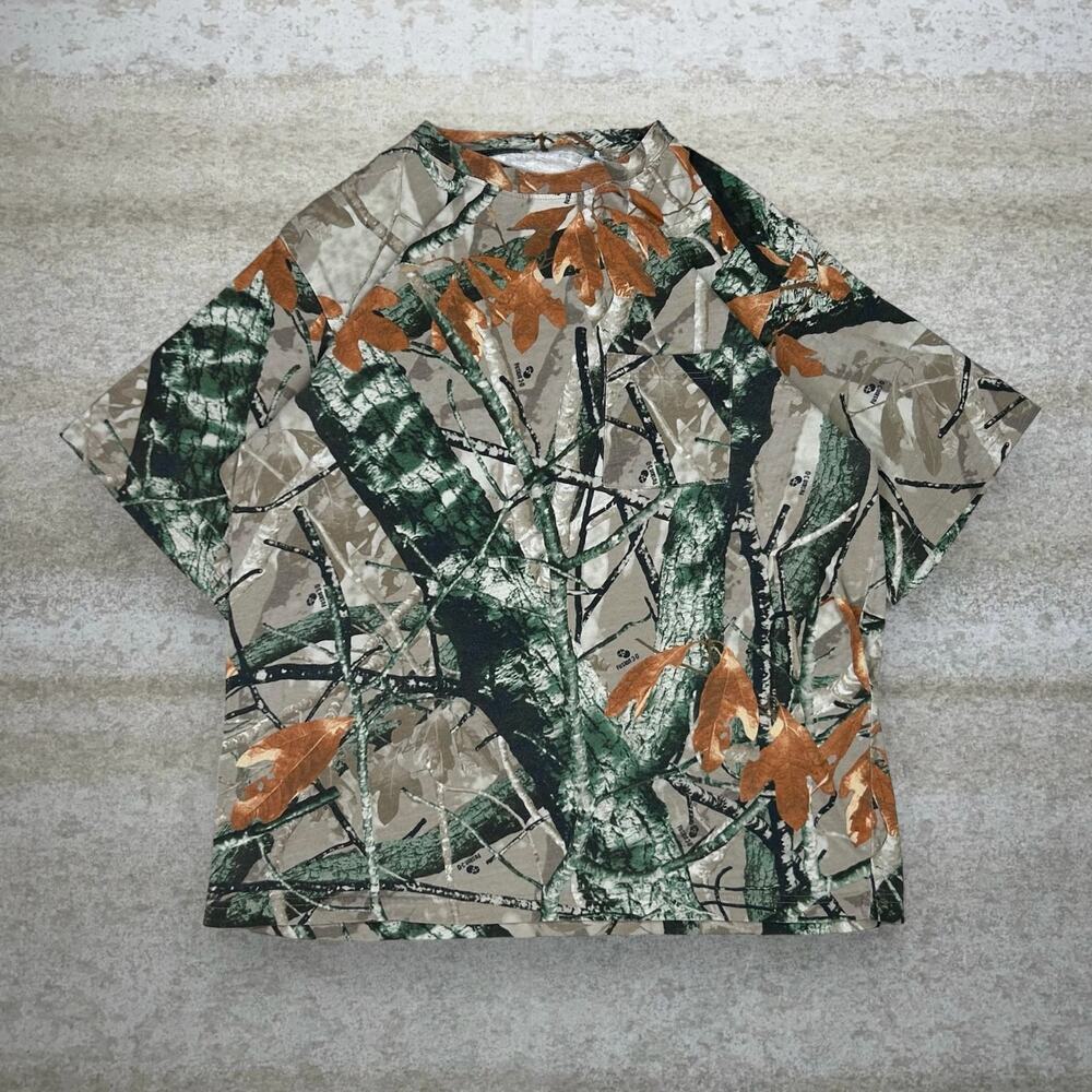 Vintage 90s Fusion 3D Hunting Camo Shirt Mens XL Cotton Short Sleeve Woodland